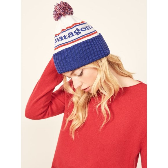 Patagonia Powder Town Pom Beanie Viking Blue Knit Hat One Size main image 6